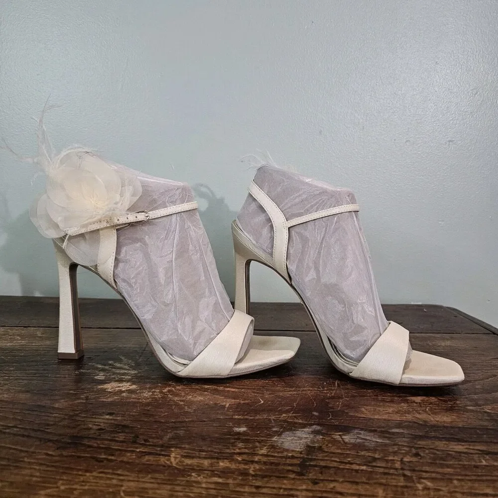 Sam Edelman‎ Leana Flower Strap Heel Pearl Ivory Silk Size 8.5